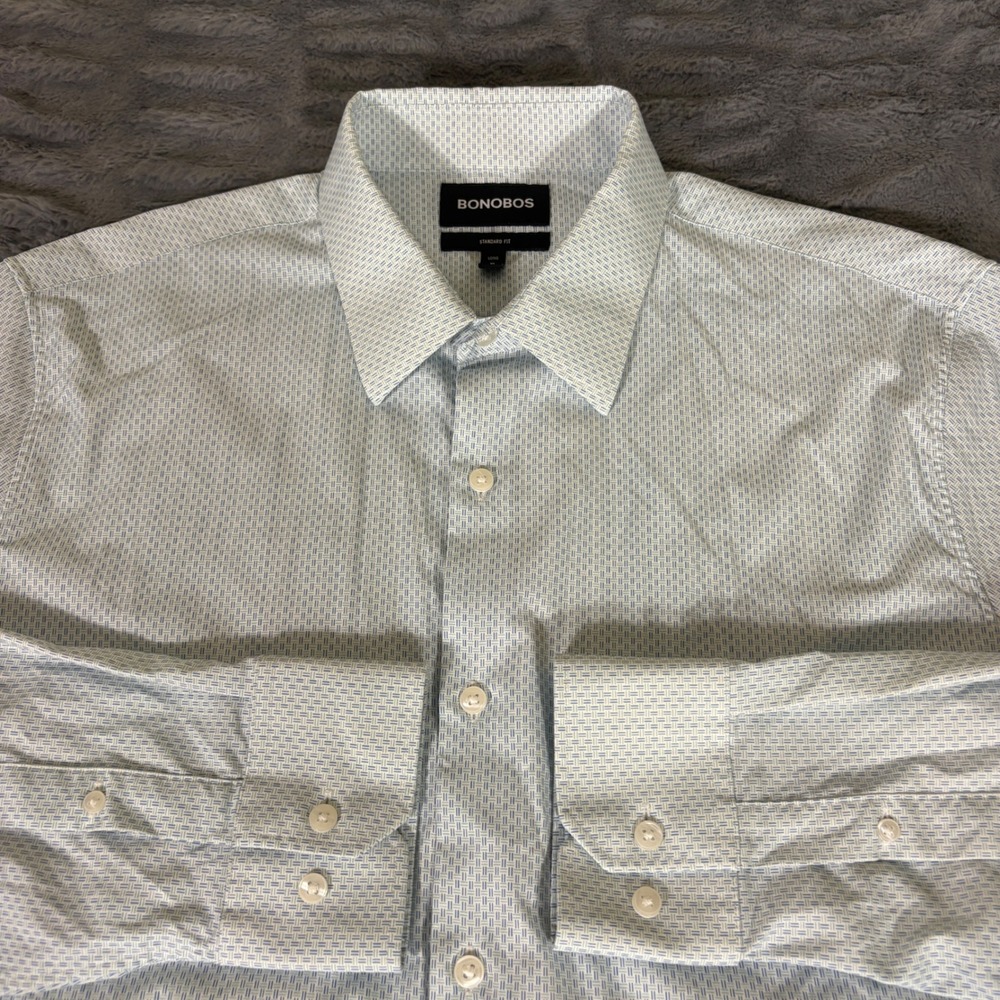 Bonobos Jetsetter Performance Shirt XL Long Blue White Micro Print Standard Fit